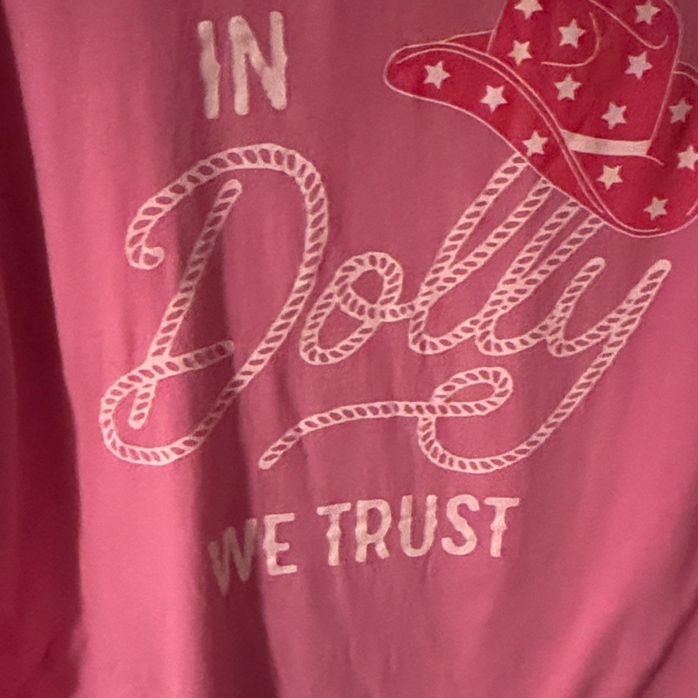 Pink Lily "In Dolly We Trust" Pink Western Graphic Tee - Size L - Picture 4 of 5